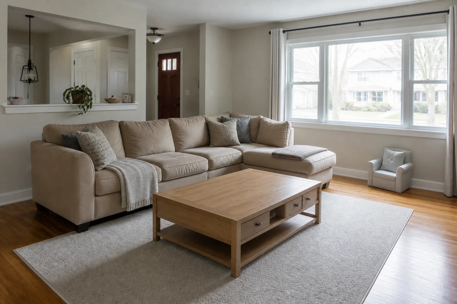 The same living room after a professional cleaning
